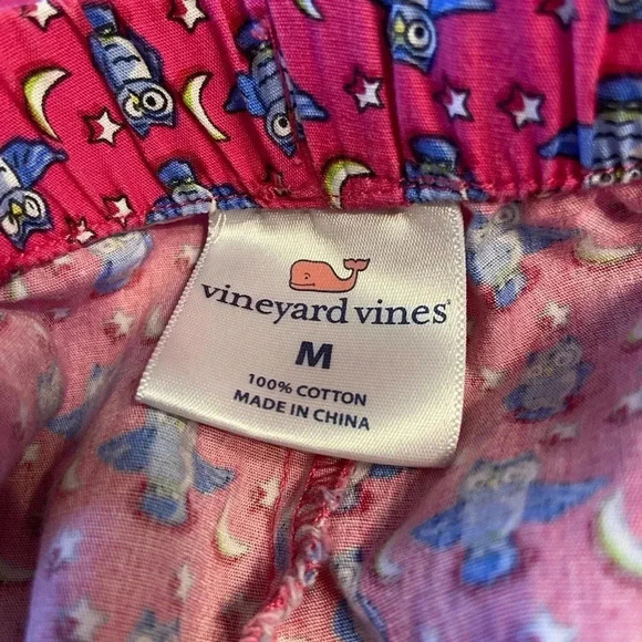 Vineyard Vines pink pajama pants featuring little owls and moons, tied waistband - Picture 5 of 5
